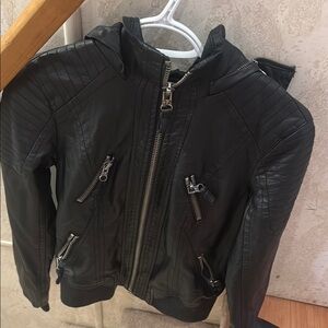 Garage Black Leather Jacket with High Collar and Zip-Up Style